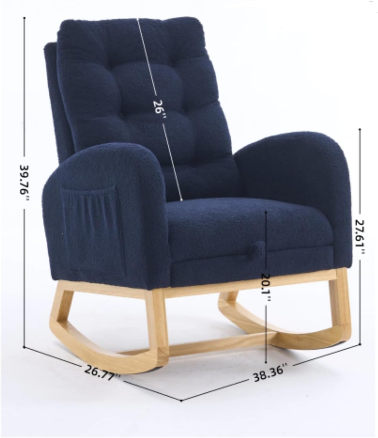 Nursery Rocking Chair with Retractable Footrest,Accent Rocker for Relaxing, Side Pocket,A+ Grade Rubber Wood,Suitable for Living Room,Bedroom and Balcony (Teddy Fleece, Navy Blue)