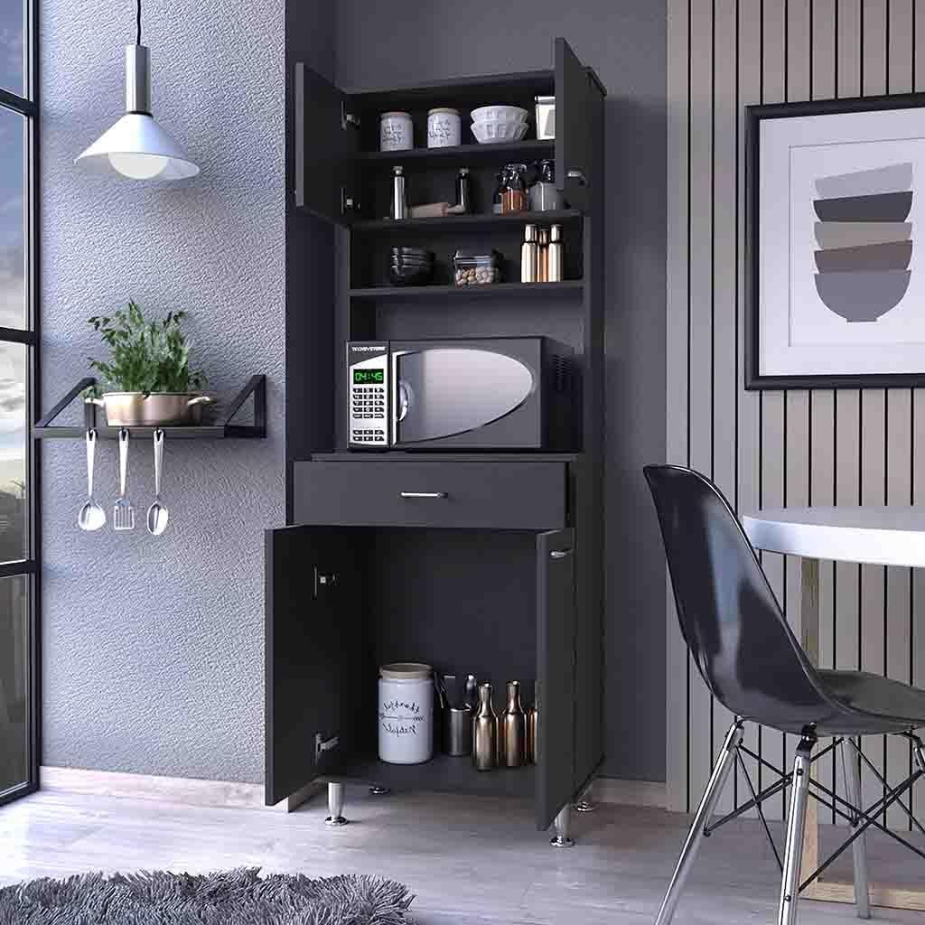 lapday Bay Area Pantry with 2 Door Cabinets, 1 Drawer, 4 Adjustable Metal Legs, for Living Room,Dining Room(13.90"×23.60"×66.50"). (Black)