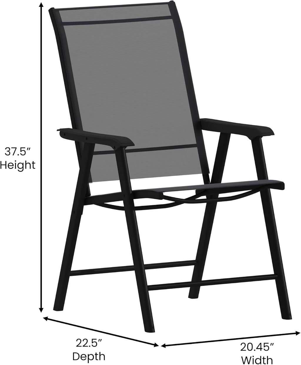 Flash Furniture Paladin Black Outdoor Folding Patio Sling Chair with Black Frame (2 Pack)