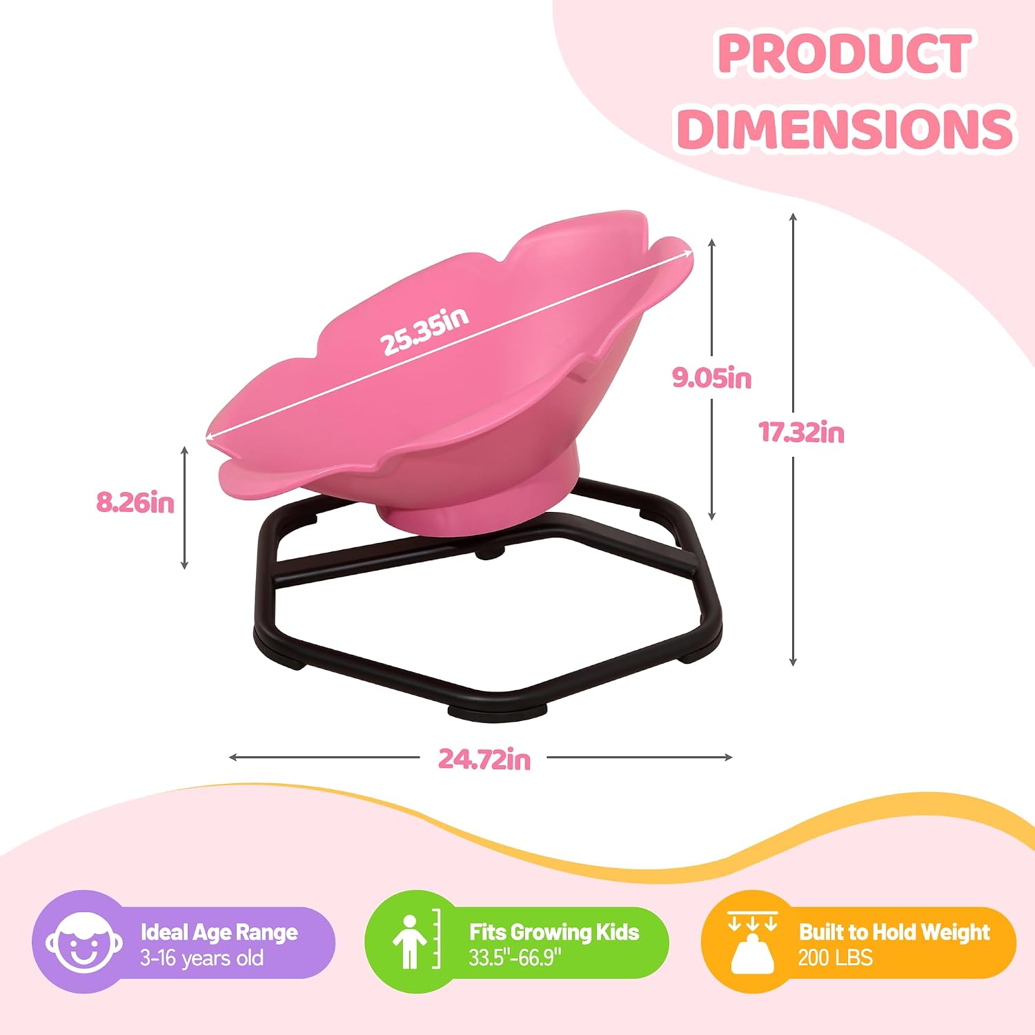 Spinning Chair for Autistic Kids, Flower-Shaped Sensory Spinning Chair for Balance & Coordination, Sit and Spin Sensory Chair, Autism Sensory Toys for Coordination Balance Focus (Pink)