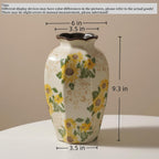 Levvohd Vintage Octagonal Ceramic Vase Sunflower Pattern 9.3 Inch | Rustic Farmhouse Antique, Chinoiserie Floral, Pastoral, For Wall Art Bedroom and Shelf