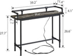 VECELO Narrow Sofa Table with Outlets & USB Ports, Industrial-Style Behind-Couch Table for Entryway, Hallway, Living Room, Bedroom, 39 Inch, Grey Oak