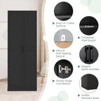 TANGZON Tall Kitchen Cupboard, 5-Tier Storage Cabinet with 2 Adjustable Shelves, Doors & Anti-tipping Device, Freestanding Wooden Tall Sideboard Unit for Pantry Dining Living Room (Black)