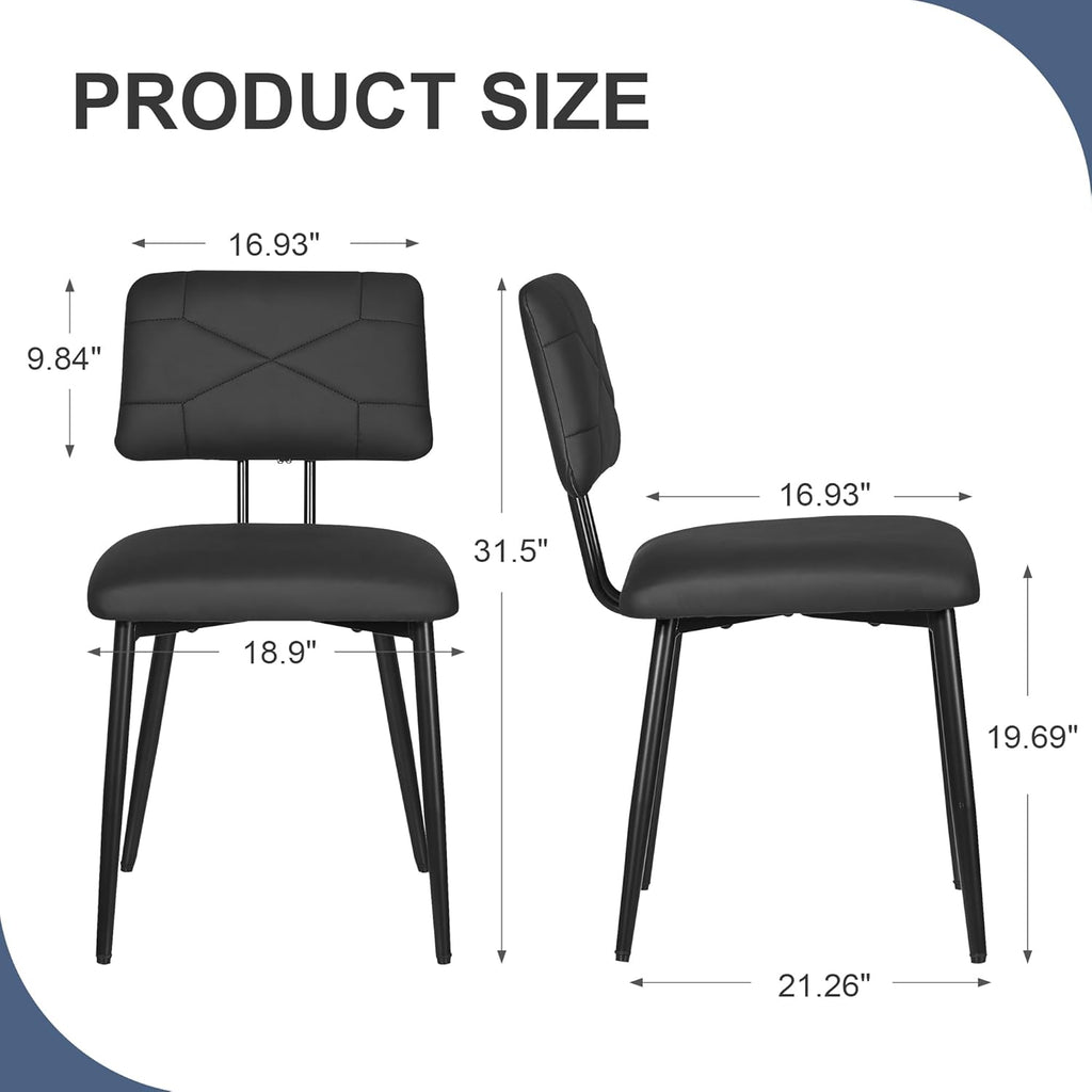 VECELO Dining Chairs Set of 2, Modern Upholstered Kitchen Chairs with Faux Leather Cushion Seat & Metal Legs for Kitchen, Living Room, Tufted Backrest Design, Black