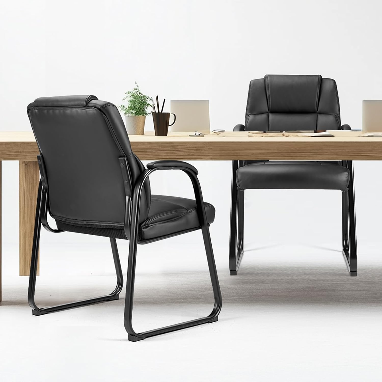 DUMOS Leather Guest Chairs Set of 2,Waiting Room Chair with Sled Base Padded Arm Rest for Meeting Conference Office Home