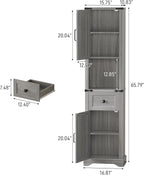 Vabches 66" Tall Farmhouse Bathroom Storage Cabinet with Barn Doors and Drawer, Narrow Storage Unit, Adjustable Shelves & 5-Tier Space, Freestanding Cabinet for Bathroom, Entryway, Kitchen, Wash Grey