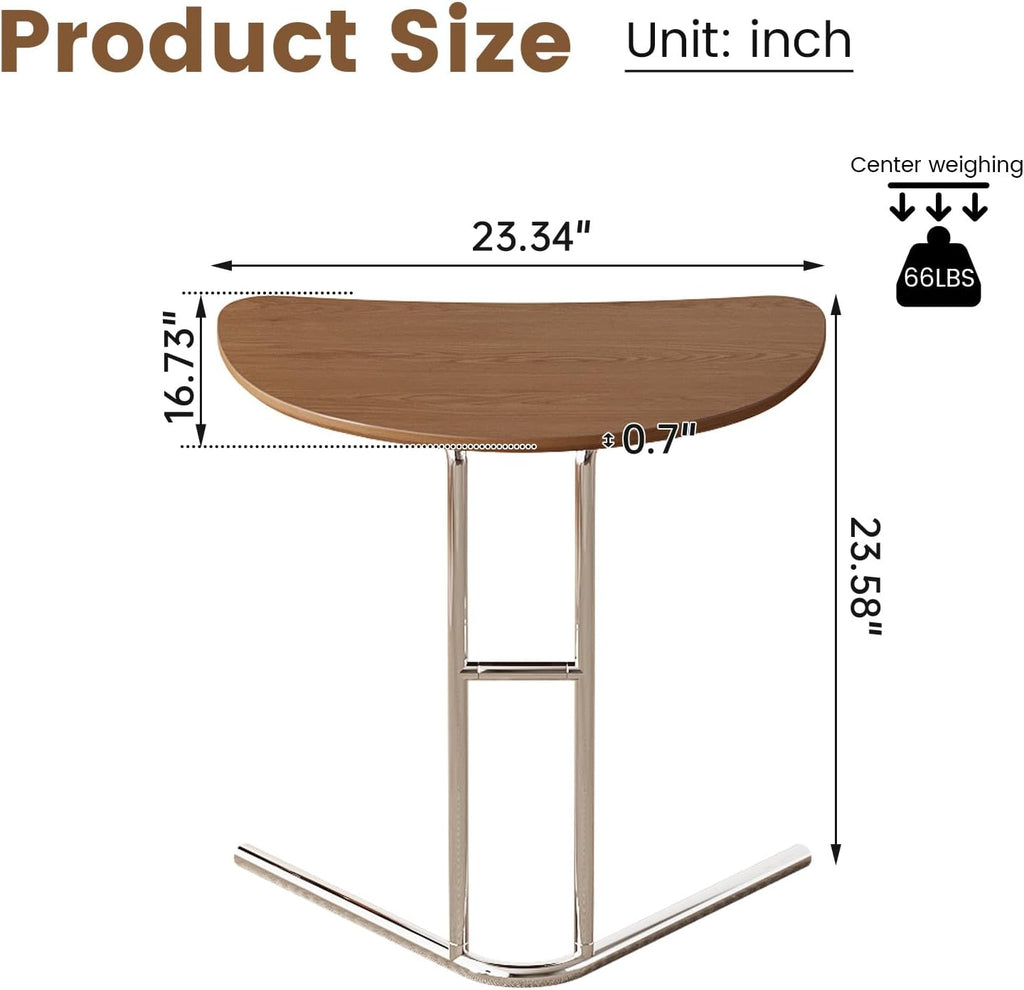 C Shape End Table, Metal Frame TV Tray Desk, Half Round Overbed Laptop Computer Side Table for Sofa, Bed and Other Small Spaces