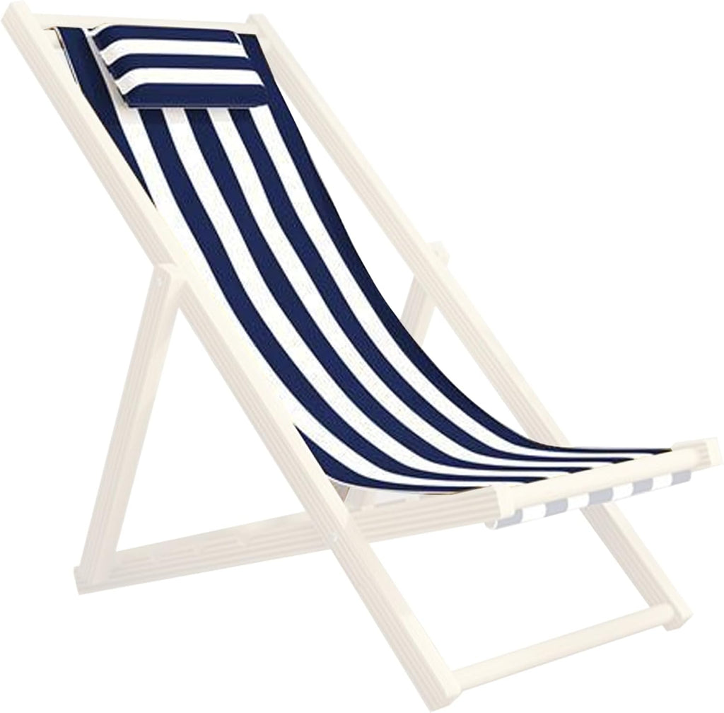 Patio Chair Replacement Fabric, Folding Sling Chair Replacement Fabric with Pillowcase, Blue and White Stripes Patio Chair Sling Replacement for Home Beach Balcony Style 1