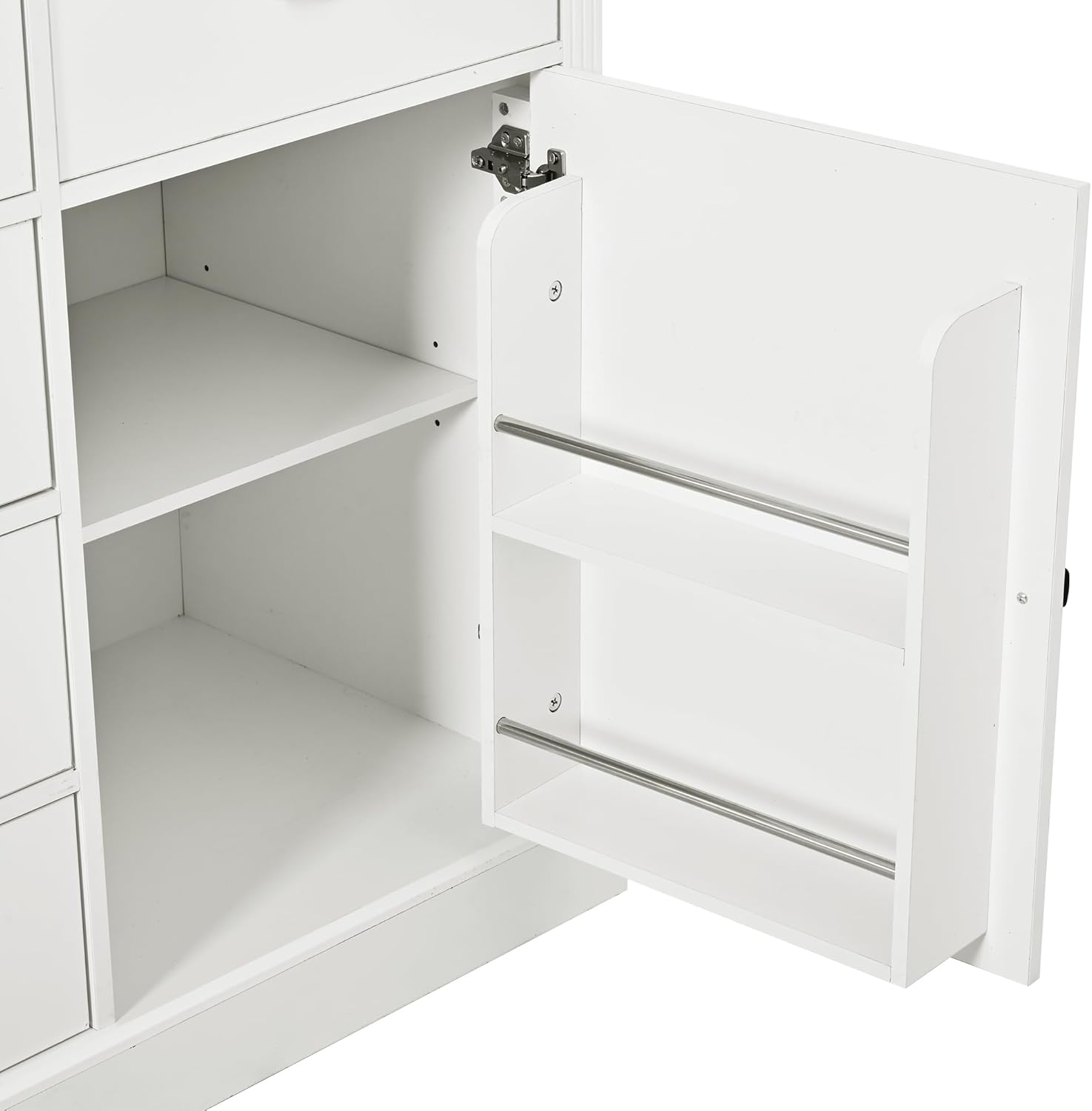 72" H Kitchen Pantry with Glass Doors, Wooden Freestanding Display Storage Cabinet with 5 Drawers and Serving Trays, Large Cupboard with Adjustable Shelves for Kitchen, Dining Room, White