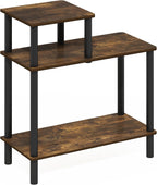 Furinno Turn-N-Tube Side Table, 3-Tier Rectangle Sofa End Table with Open Shelf, Toolless Assembly Night Stand, Bedside Table, for Living Room, Bedroom, Amber Oak