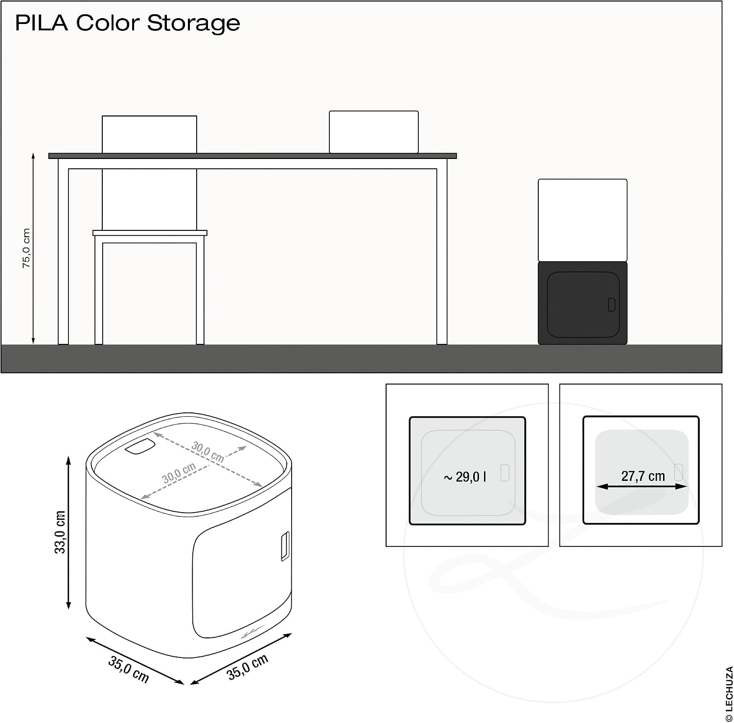 Lechuza PILA Colour Storage, Coral Red, 35 x 35 x 33 cm