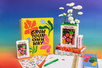 ban.do Ceramic Flower Vase, Wildflower Seeds | Unique Decorative Vase Shaped Like Seed Packet, Colorful Shelf Decor and Organization for Home or Office