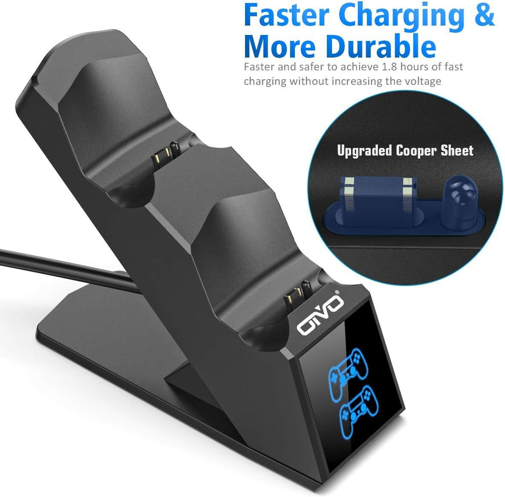 PS4 Controller Charger, PS4 Charger Charging Dock Station Compatible with Dualshock 4, Upgraded Fast-Charging Port for PlayStation 4 Controllers