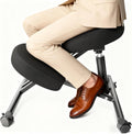 PU Leather Ergonomic Kneeling Chair, Adjustable Home and Office Stool with Thick Pads and Flexible Lockable Brake Wheels for Back Pain Relief (Light Black)