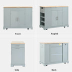 Kitchen Island with Trash Can Storage Cabinet and Power Outlet, Rolling Kitchen Cart on Wheels with Internal Storage Rack, Drawers, Open Side Racks for Dining Room (48.5", Grey Blue)