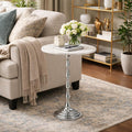Silver Drink Table with White Marble Top | Decorative Modern End Table | Aluminum Base Side Table | Accent Table for Living Room | 10x10x26