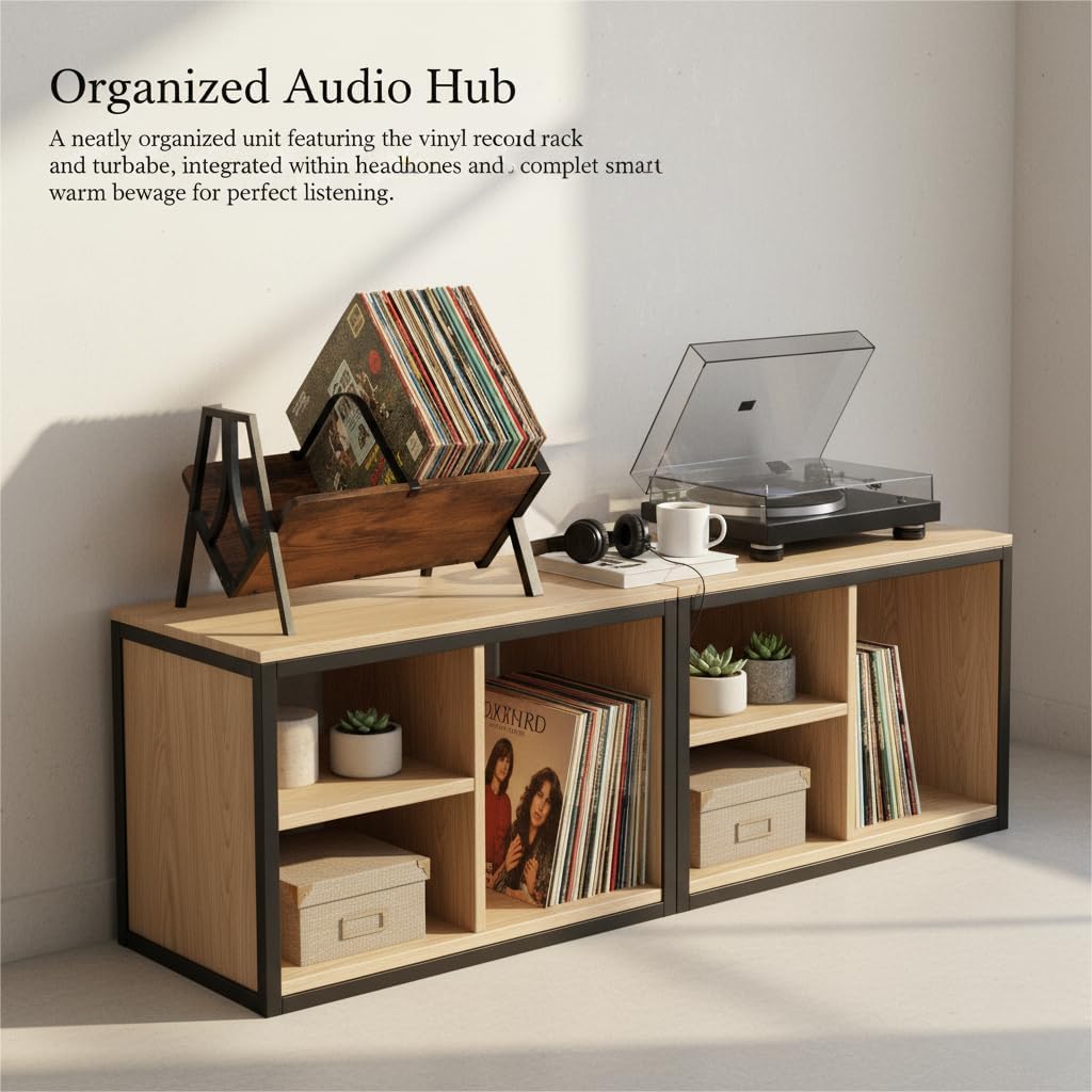 Vinyl Record Storage Rack for 50 LPs, Vinyl Record Album Holder Heavy-Duty Record Storage Shelf with Handles, Record Holder, Multi-Purpose Organizer