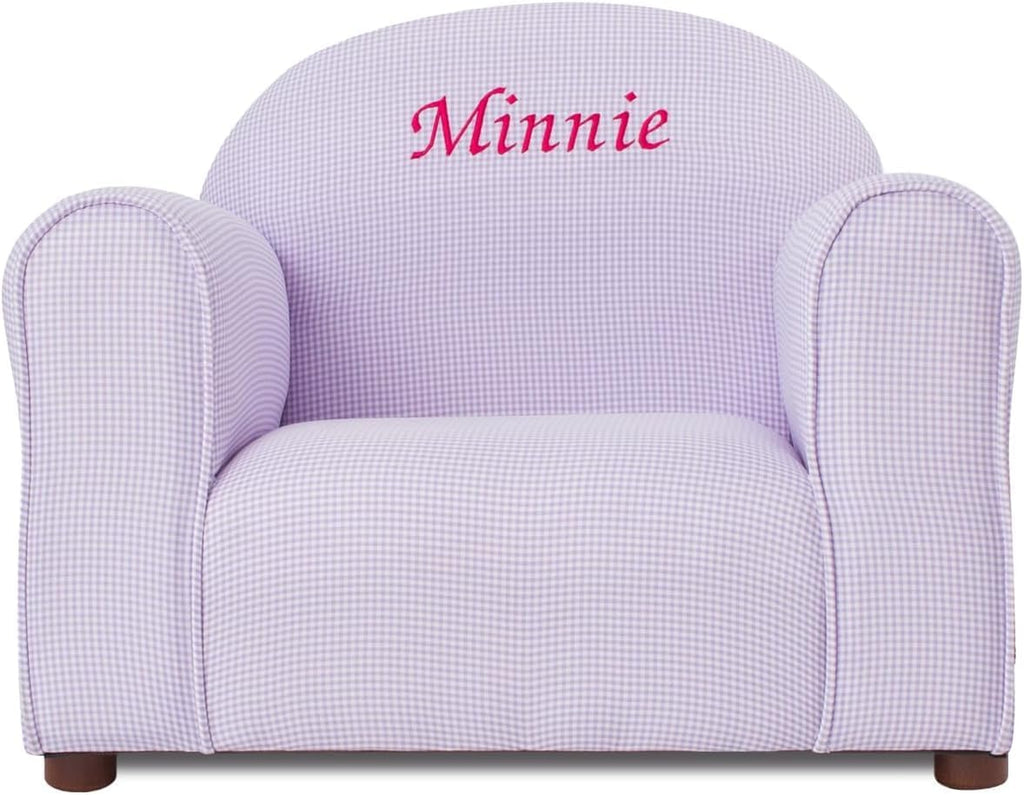 Keet Personalized Gingham Kids Chair with Custom Name Embroidery, Soft Microsuede Fabric, Padded Cushion, Wooden Frame, Ages 2-5, Comfortable & Stylish Toddler Armchair for Playroom & Bedroom.