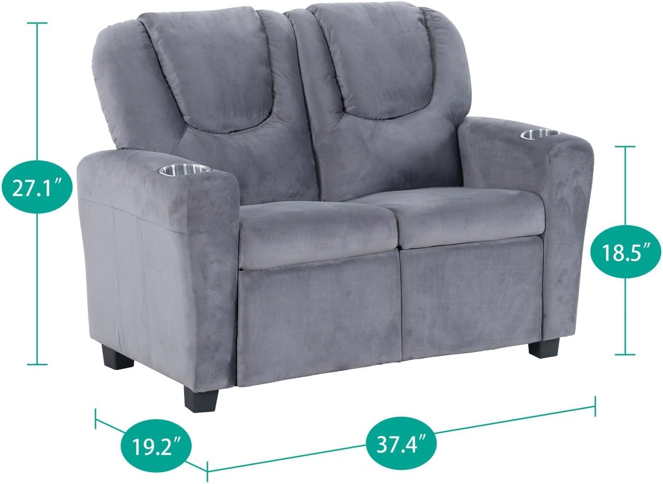 Naomi Home Suri Kids Recliner Loveseat – Comfortable 2-Seater Kids Recliner with Dual Cup Holders, Footrests, Soft Microfiber, Stable Frame, Assembly