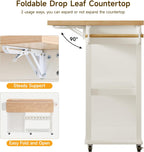ONBRILL 56" Kitchen Island with Drop Leaf, Rolling Kitchen Cart with Trash Cabinet, Power Outlet, 2-Tier Open Shelves, 3 Drawers, Spice & Paper Towel Racks, 6 Wheels (4 Locking) for Dining Room, White