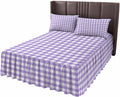 Purple White Checkered Plaid Full Size Ruffle Bed Skirt,Luxury Bedskirt Gradient Buffalo Check Bed Sheet Set with 2 Pillow Shams for Bedroom Decor,18" Tailored Drop Ruffle