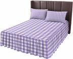 Purple White Checkered Plaid Full Size Ruffle Bed Skirt,Luxury Bedskirt Gradient Buffalo Check Bed Sheet Set with 2 Pillow Shams for Bedroom Decor,18" Tailored Drop Ruffle