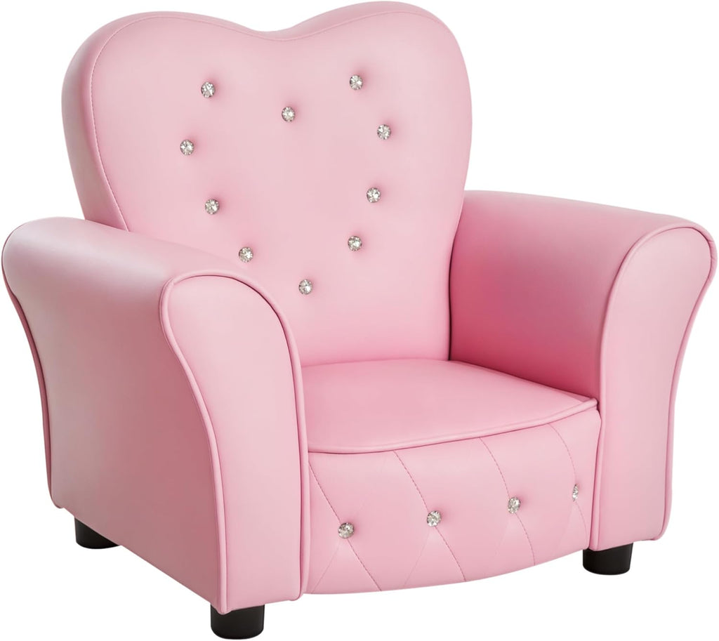 Qaba Kids Sofa Toddler Tufted Upholstered Sofa Chair Princess Couch Furniture with Diamond Decoration for Preschool Child, Pink