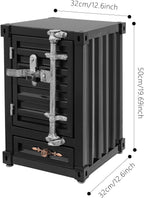 Industrial Metal Container Side Table with Drawer and Password Lock, 3-Tier Storage Cabinet with 2 Compartments, Black End Table for Living Room Bedroom Office Garage, Compact (Black)