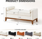 End of Bed Couch, Wooden Bench for Living Room, Entryway Seat | Strong Wooden Base，Rounded Armrests，Thick Comfortable Cushion(Black + Boucle + Foam)
