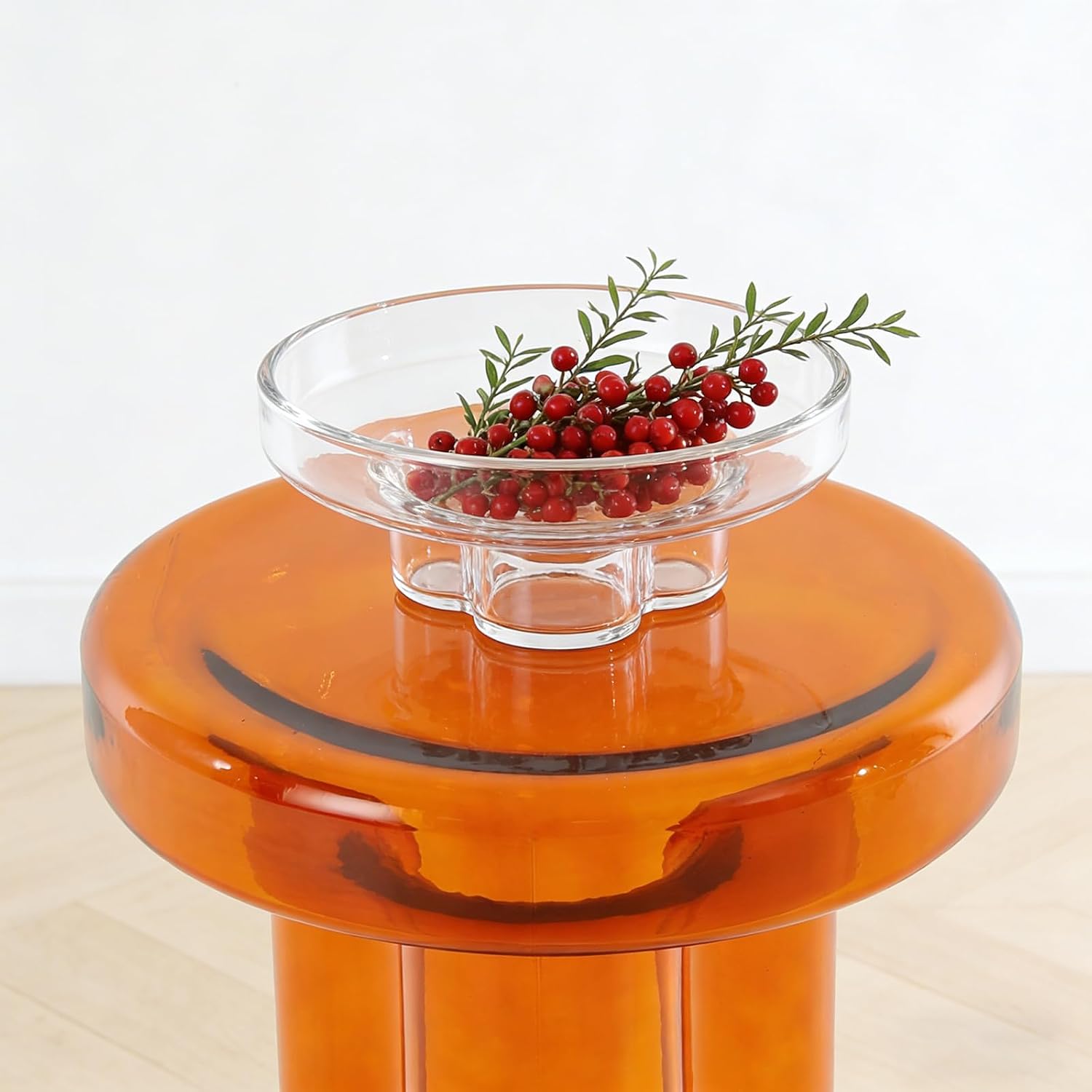 Coffee Table, Round Glass Side Table with Unique Petal Design Pedestal, Simple Center Tables, Modern End Tables with Tempered Glass-Base and Top for Small Spaces