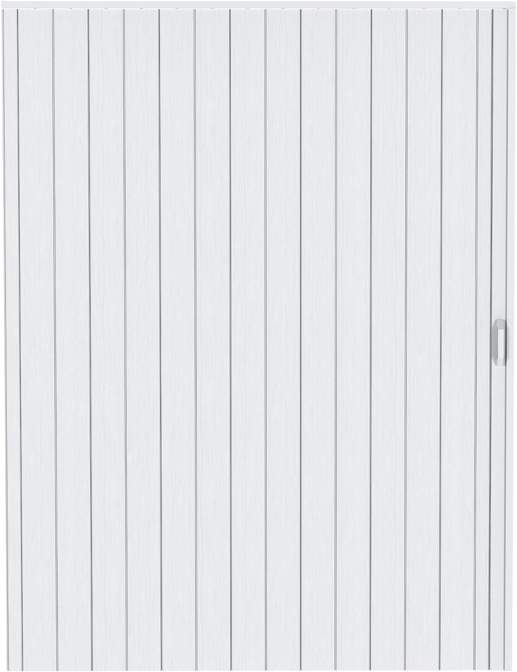 63×80“Concealed Sliding Barn-Style Accordion Door, White Hidden PVC Retractable Interior Partition Door, Enhanced Accordion Doors with Hardware for the Living Room, Study, and Bathroom