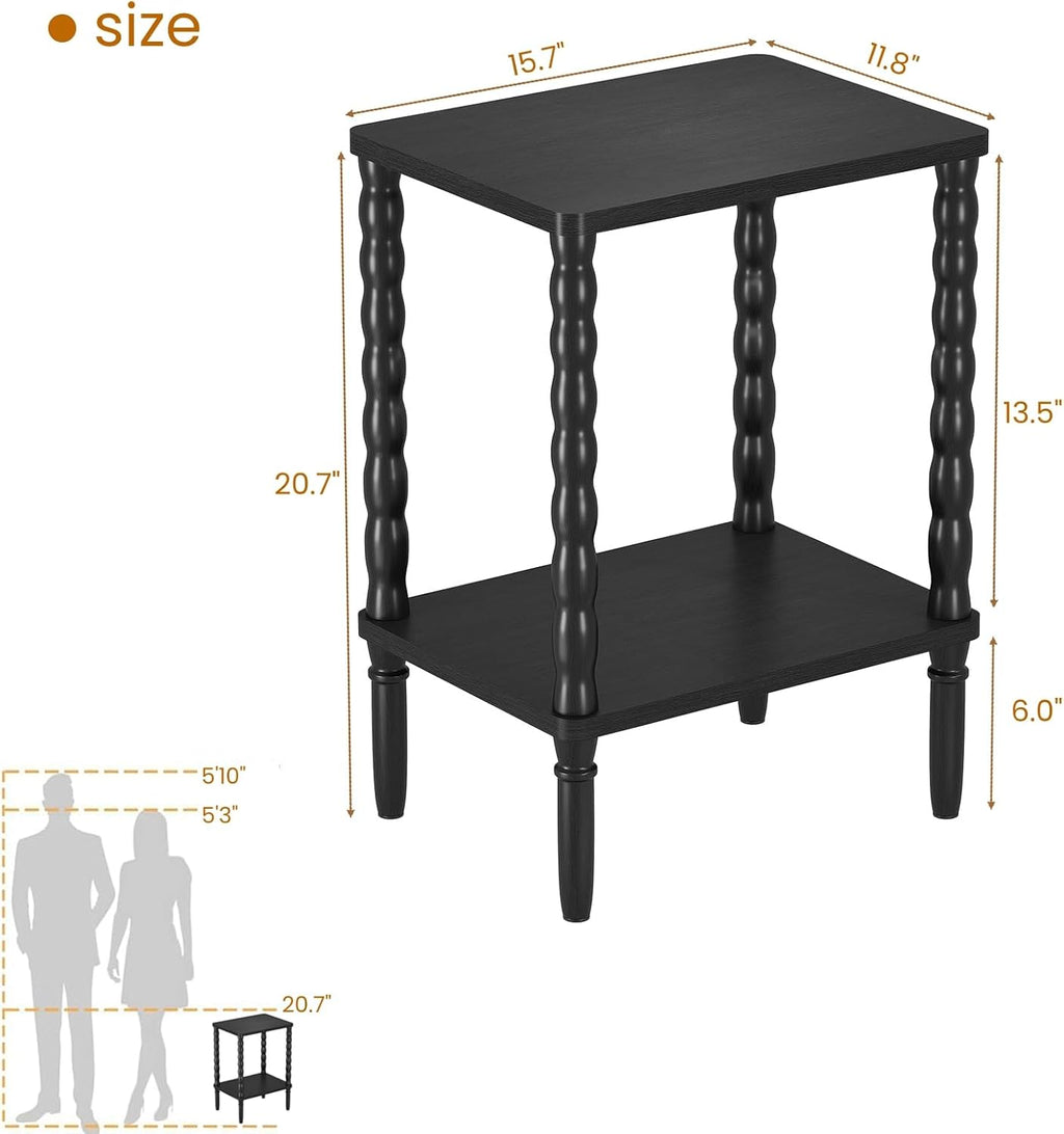 Small Narrow Side Table, Vintage End Table - Skinny Bedside Nightstand for Small Spaces, Couch/Recliner Accent Table for Bedroom Living Room Nursery, No-Tool Assembly (Black)