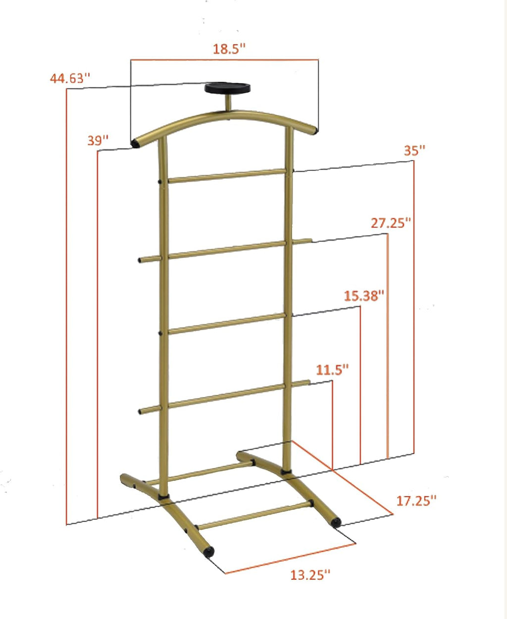 KB Designs - Suit & Tie Freestanding Valet Stand Clothing Organizer Rack, Gold
