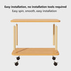 2-Tier End Table with Wheels, Compact MDF Wooden Bedside Nightstand Simple Side Table 150Lbs Narrow End Tables for Small Spaces Bedroom Living Room Entryway Wooden Color