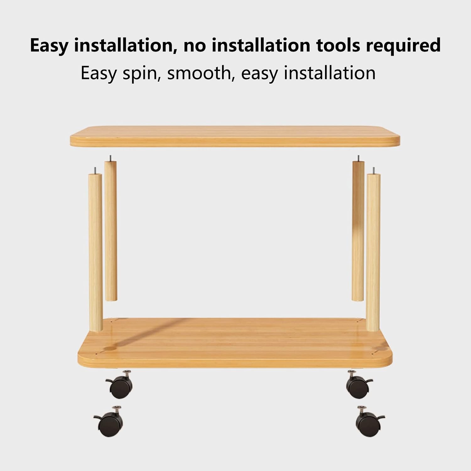 Side Table End Table for Living Room, 360 Degree Swivel, Solid Wood Legs, Easy Assembly, 2 Tier Open Shelf Sofa Small Tea Tables Wooden Color