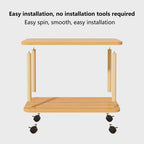 [Quick Reach 2-Tier Industrial Side Table with 360° Swivel Wheels, Heavy Duty MDF Solid Wood Storage Unit, Multipurpose Furniture for Living Room Bedroom Wooden Color