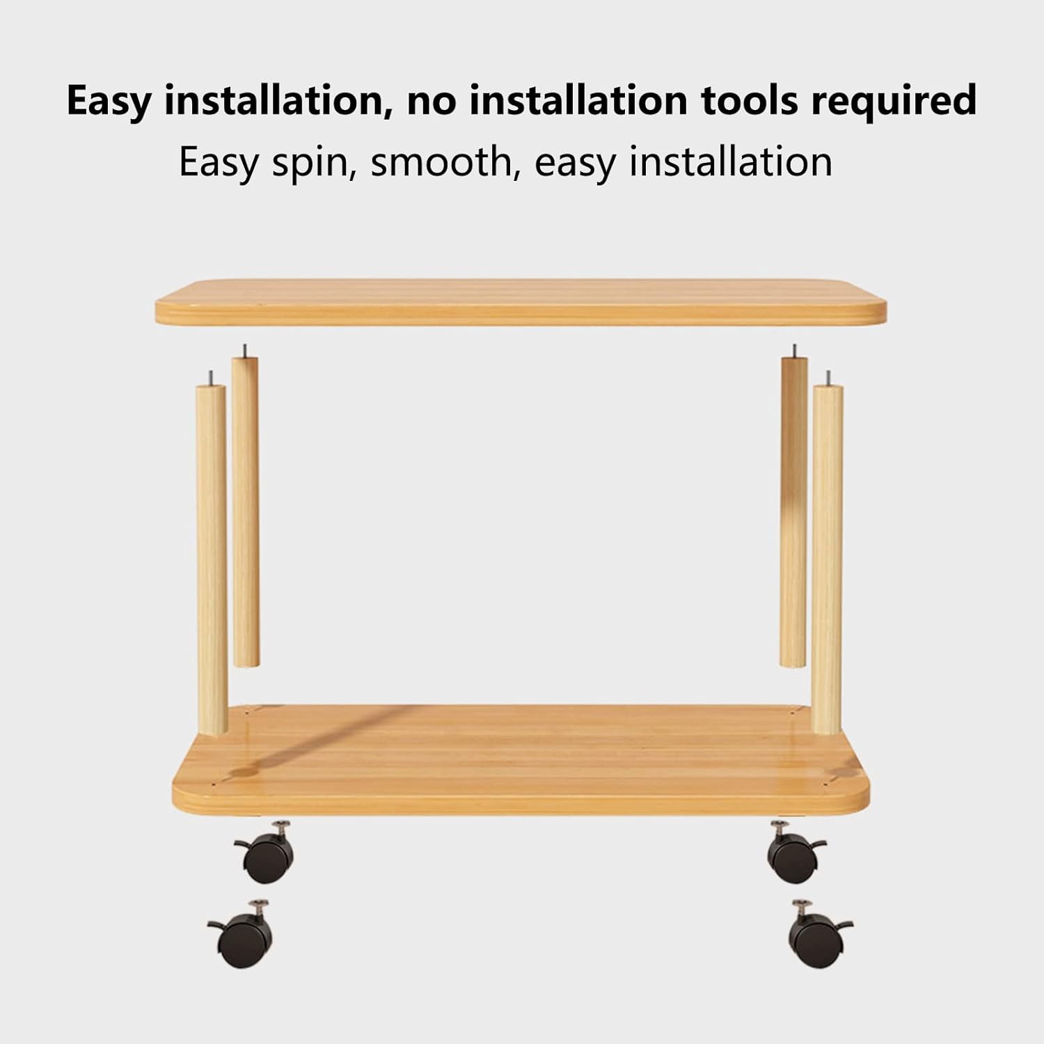 [Quick Reach 2-Tier Industrial Side Table with 360° Swivel Wheels, Heavy Duty MDF Solid Wood Storage Unit, Multipurpose Furniture for Living Room Bedroom Wooden Color