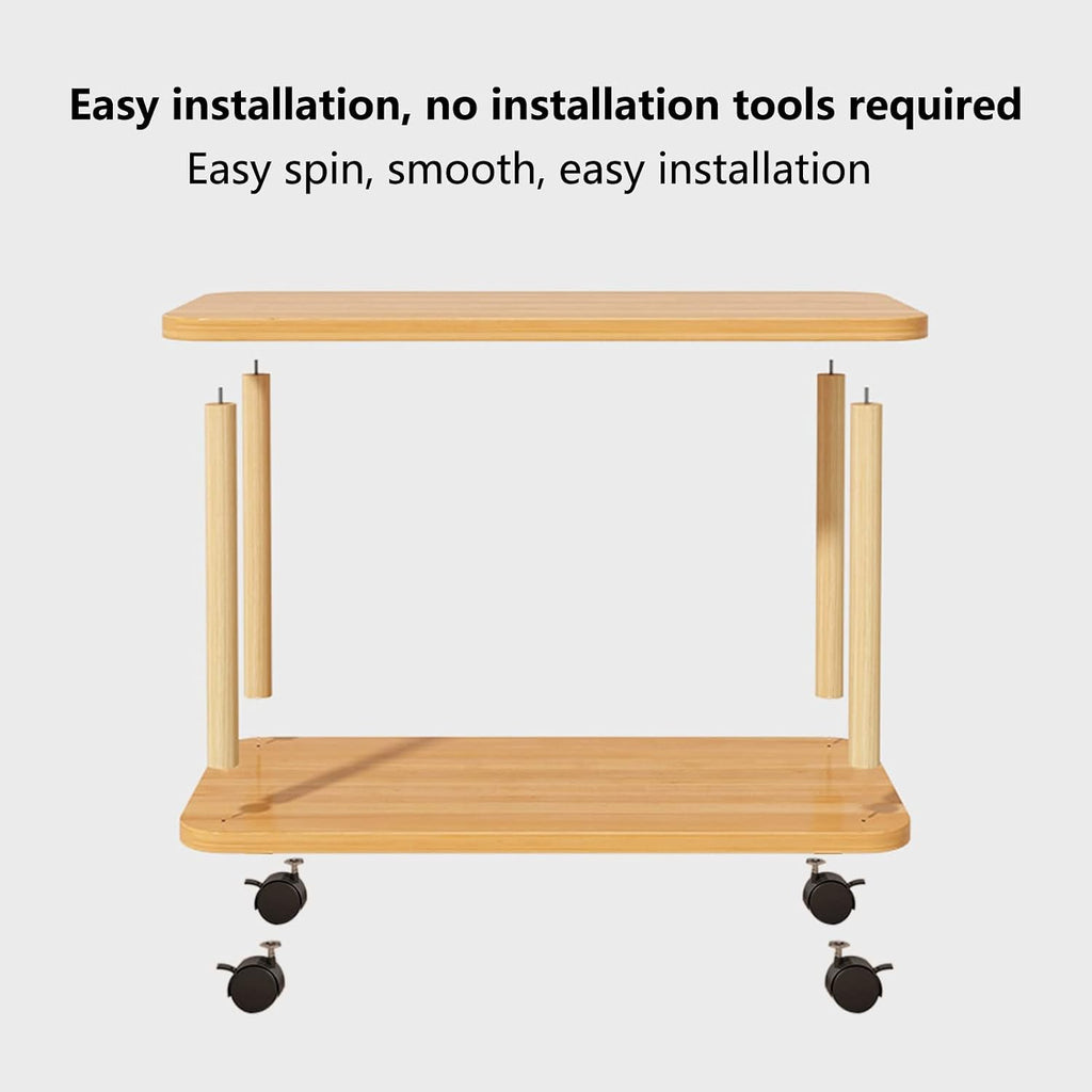 2 Tier Side Table - 360 Degree Swivel Wood Legs Easy Assembly Coffee Tables Tea Tables, Open Shelf Sofa Small End Table for Living Room Wooden Color