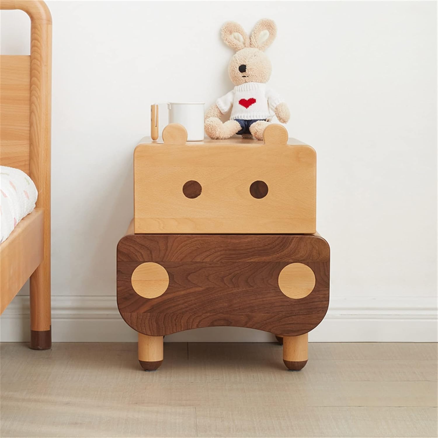 Children'sSolidWoodBedsideTable,SimpleAndModernNightstandForBedroom,CreativityBoyGirlBedsideCabinet2Drawer,BedroomLivingRoomStorageUnit40X35X48.7CM Needed
