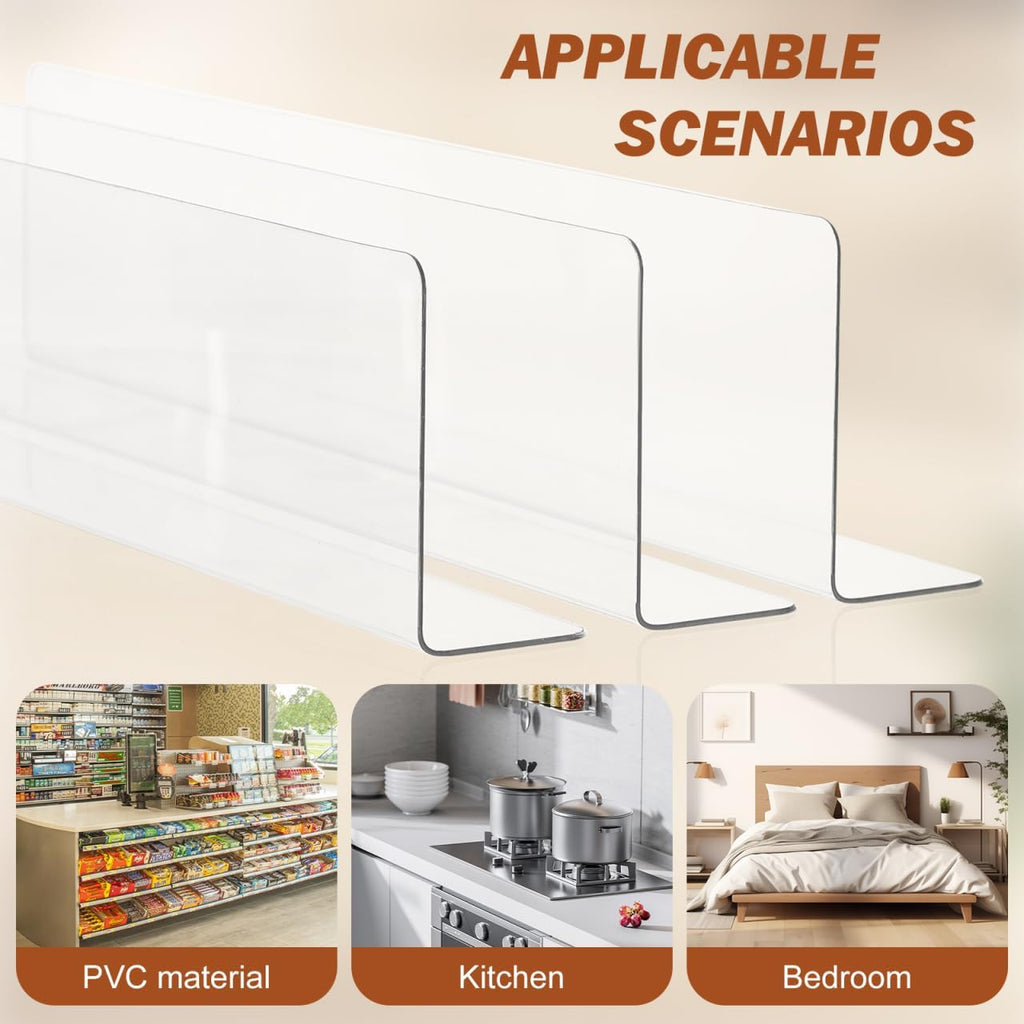 VOSAREA Plastic Shelf Dividers 6pcs Clear Acrylic L Shaped Separator Transparent Organizer Divider for Commodity Classification Cabinets Shelf Store 26cm