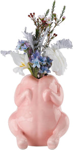 Quirky Pink Ceramic Raw Chicken Vase - Funny Uncooked Turkey Planter, Whimsical Dopamine Decor for Home & Office, Hilarious White Elephant Gag Gift, Unique Conversation Starter