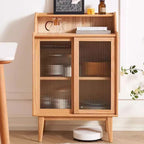 Entryway Cabinet Solid Wood Sideboard Modern Minimalist Glass Door Wine Cabinet Nordic Oak Dining Room Storage Cabinet Sideboard Storage Cabinet