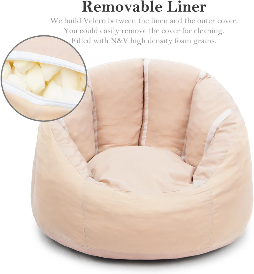 N&V Large Shell Bean Bag Chair, Adult Size Bean Bag Sack, Foam Filling, Includes Removable and Machine Washable Cover, 40in, Soft Faux Fur, Grey