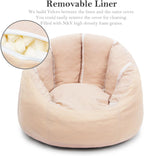 N&V Large Shell Bean Bag Chair, Adult Size Bean Bag Sack, Foam Filling, Includes Removable and Machine Washable Cover, 40in, Soft Faux Fur, Grey