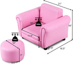 Costzon Kids Couch with Footstool, Children's Sofa with ASTM & CPSIA w/PU Leather Surface, Mini Armrest Chair Lounge, Soft Kids Sofa for Preschool Bedroom Kids Room Toddlers Boys Girls Birthday (Pink)