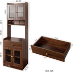 Freestanding Kitchen Pantry Cabinet with Countertop, Hutch Cabinet with Microwave Stand, Farmhouse Storage Hutch with Glass Doors and Drawer for Dining Room