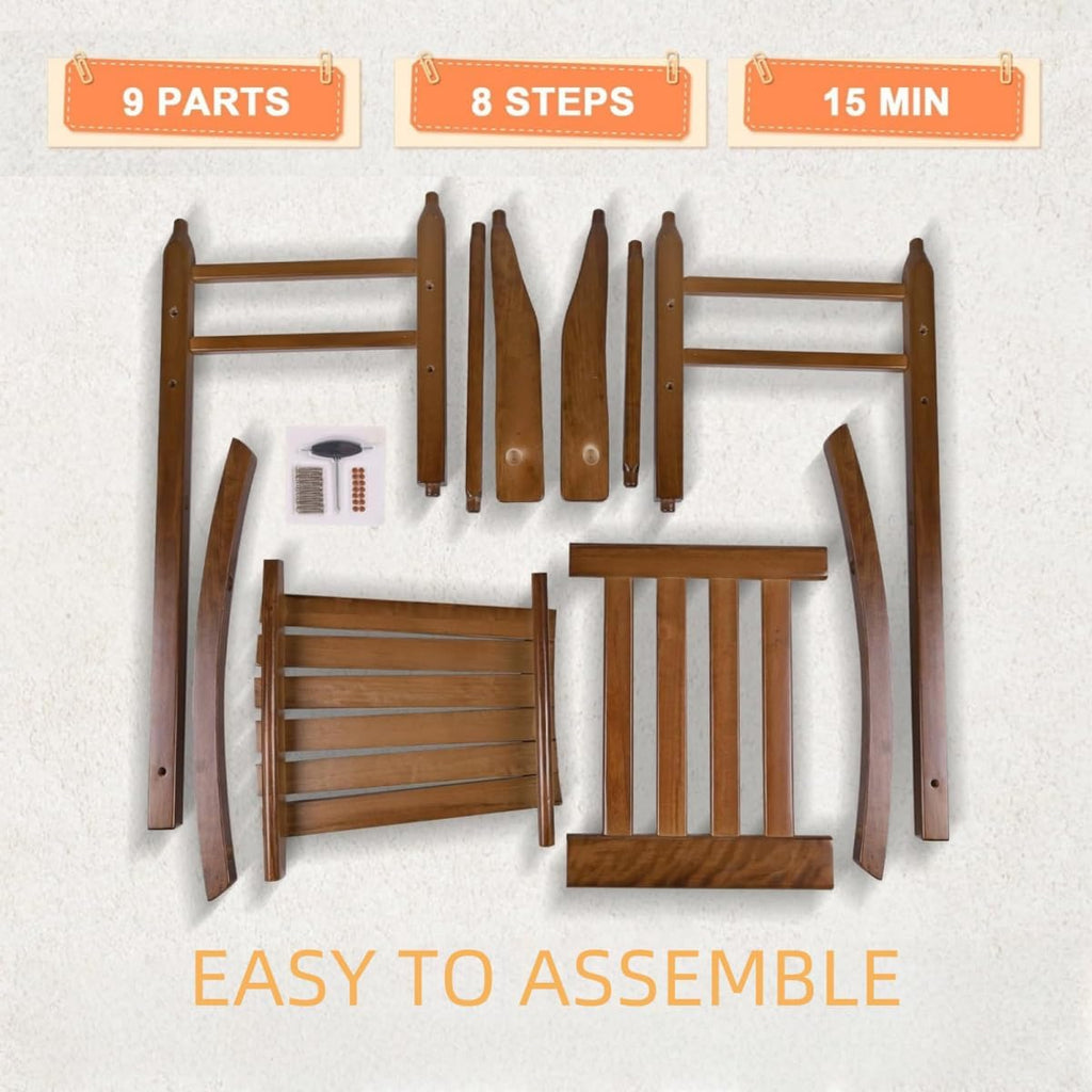 Kids Rocking Chairs Child Toddler Small Baby Wooden Comfy Rocker Chairs Furniture for Nursery Bedroom Livingroom Outdoor Reading Room, Ages 6-10, Anti-Tip Design Safe & Sturdy Brown