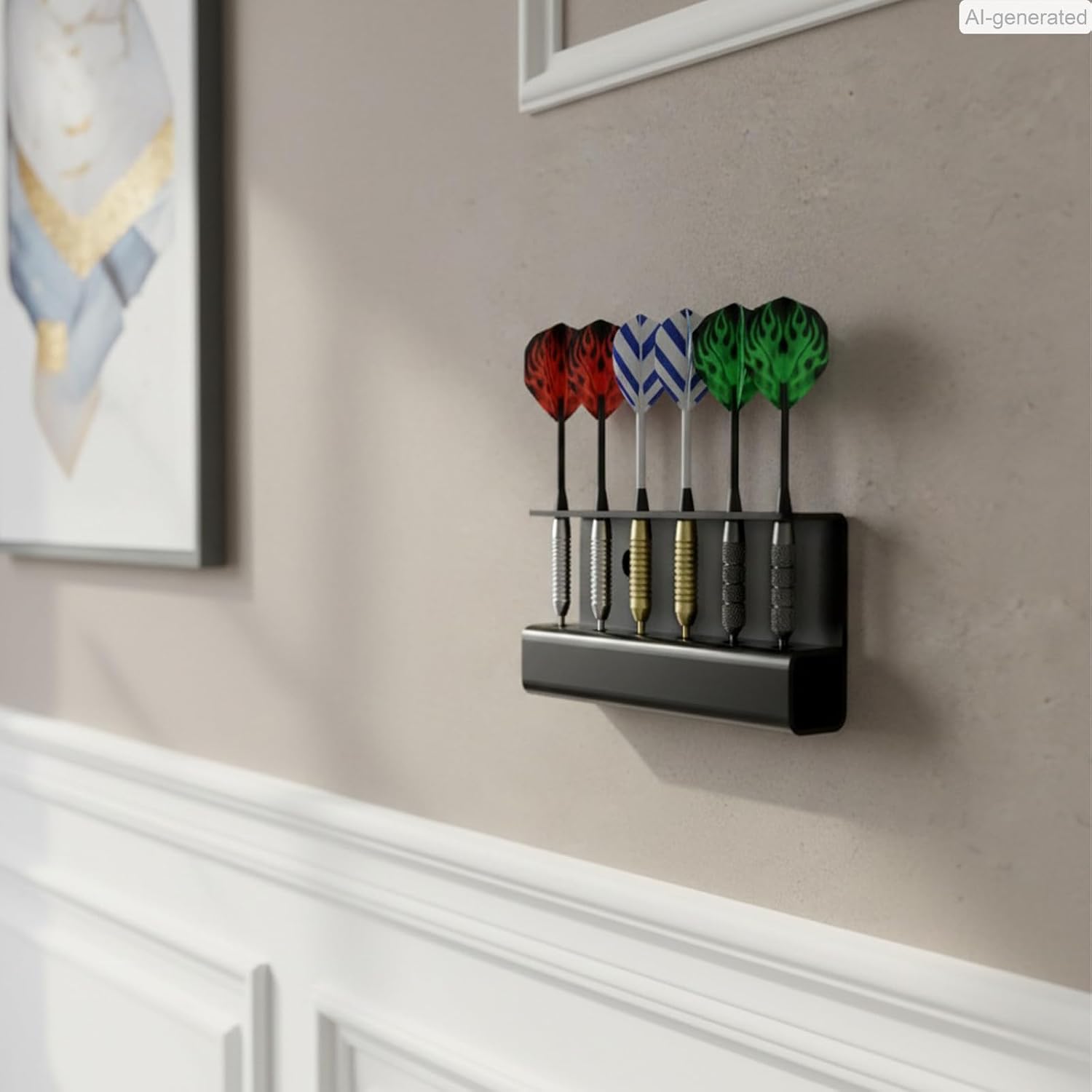 Rectangular Wall-Mounted 6-Hole Dart Holder Stand - Presentation Darts Rack for Display and Storage, Excellent Dart Board Accessories