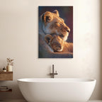 Framed Lion Wall Art African Wild Lioness and Cub Canvas Prints Sunset Safari Wildlife Animal Picture Painting Modern Artwork for Living Room Bedroom Office Home Decor 16" x 24", Mother's Day