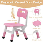 2 Pack Adjustable Kids Chair, 3 Height Levels Plastic Toddler Chair with Non-Slip Feet, 220lbs Load Capacity, Indoor Outdoor Home Kindergarten Chair for 3-8 Years Old-Pink
